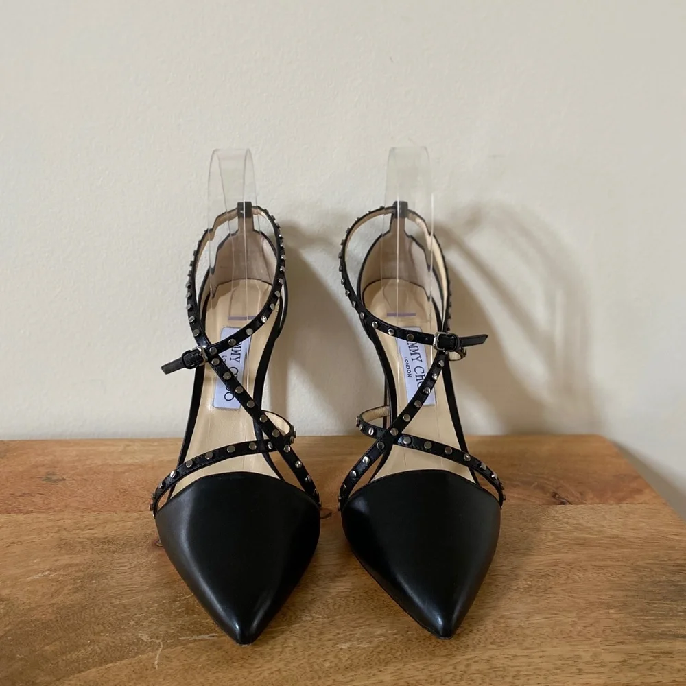 Jimmy Choo TIFF85 Studded Stiletto Sandals With Pointed Toes